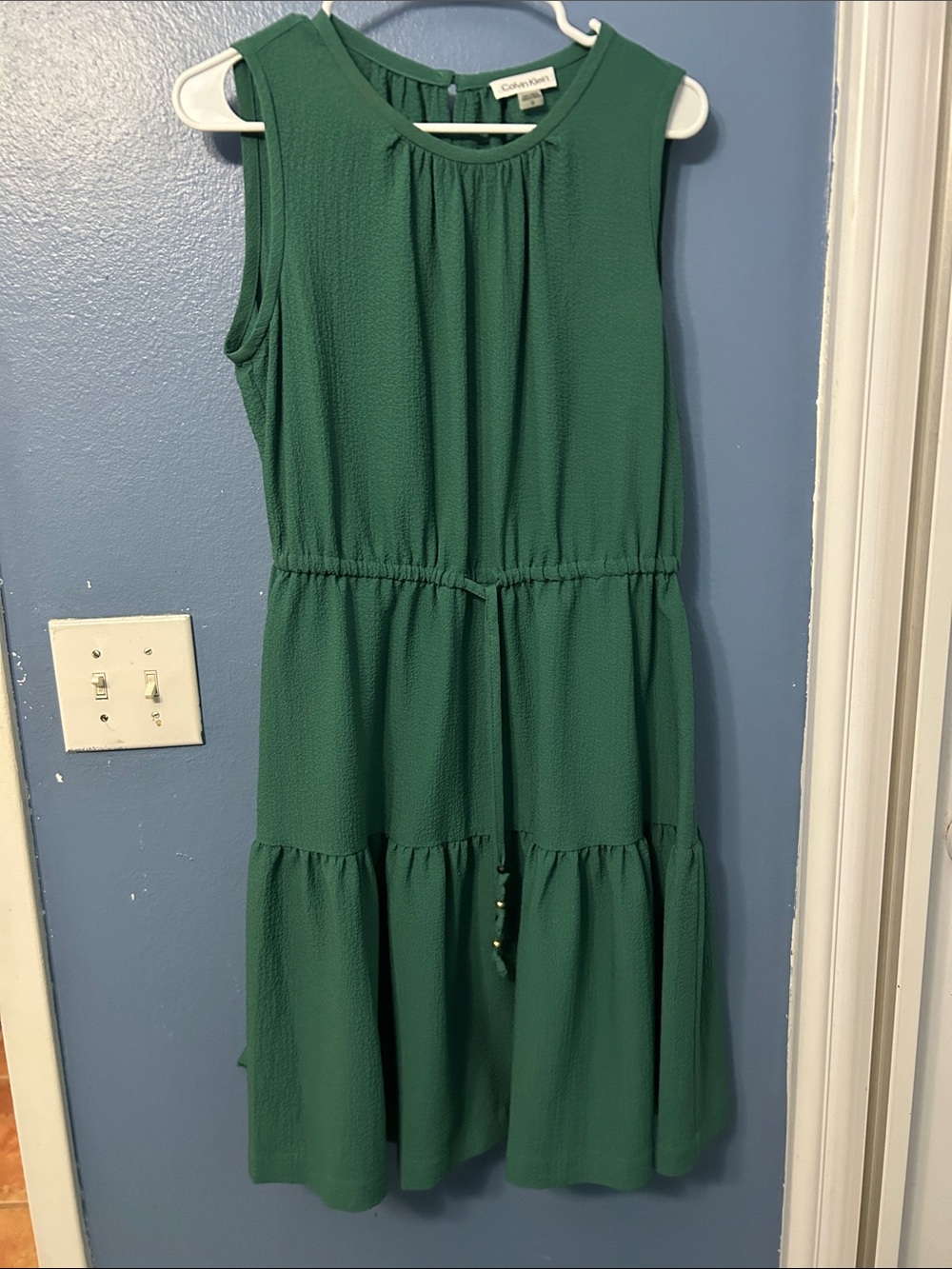 Calvin Klein Deep Green Tiered Sleeveless Midi Dress